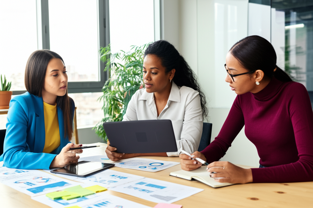 Women entrepreneurs collaborating in a business meeting